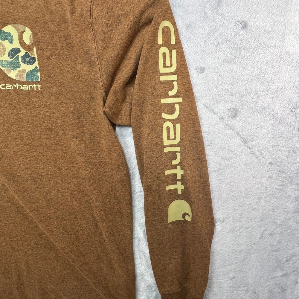 Carhartt Long Sleeve Shirt Mens L Brown Frog Camo Logo Relaxed Fit Graphic Tee - Picture 7 of 12